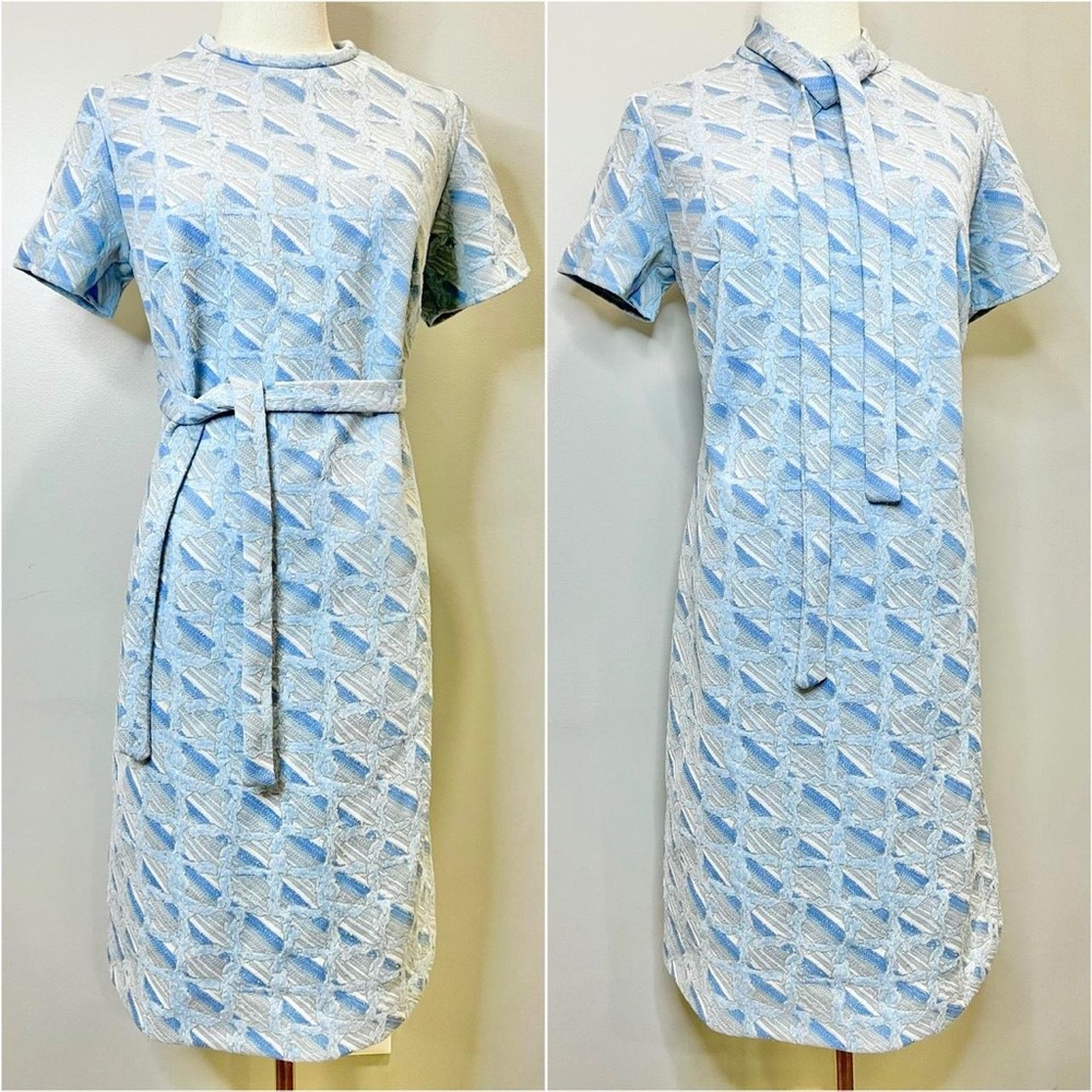 Vintage 1960s Shift Dress Blue Geometric Mod Gogo 60s Retro Size Large